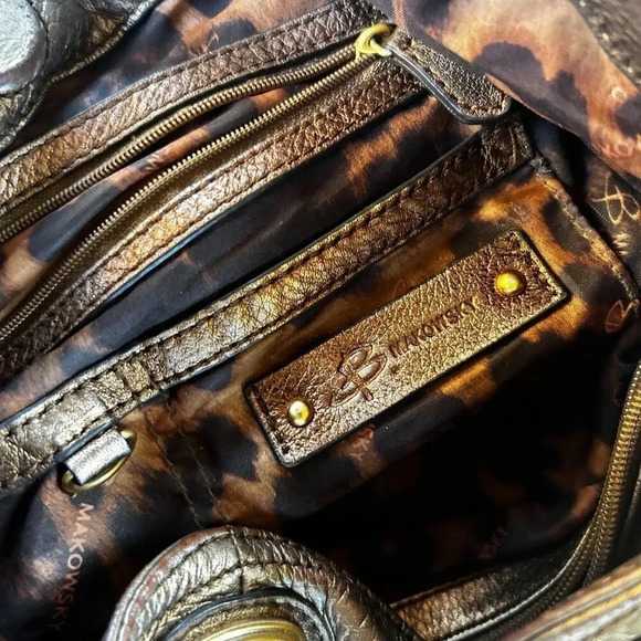 B Makowsky Vintage Bronze Gold Leather Slouchy Hobo Bag Dust Bag - Picture 5 of 12